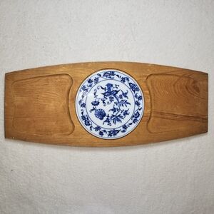 DOLPHIN Vintage, Teakwood Cheeseboard With Ceramic "Blue Danube" Inlay